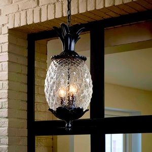 Lanai 3 Light 21" Pineapple Pendant Light, Entry Way Indoor/ Outdoor Porch Light